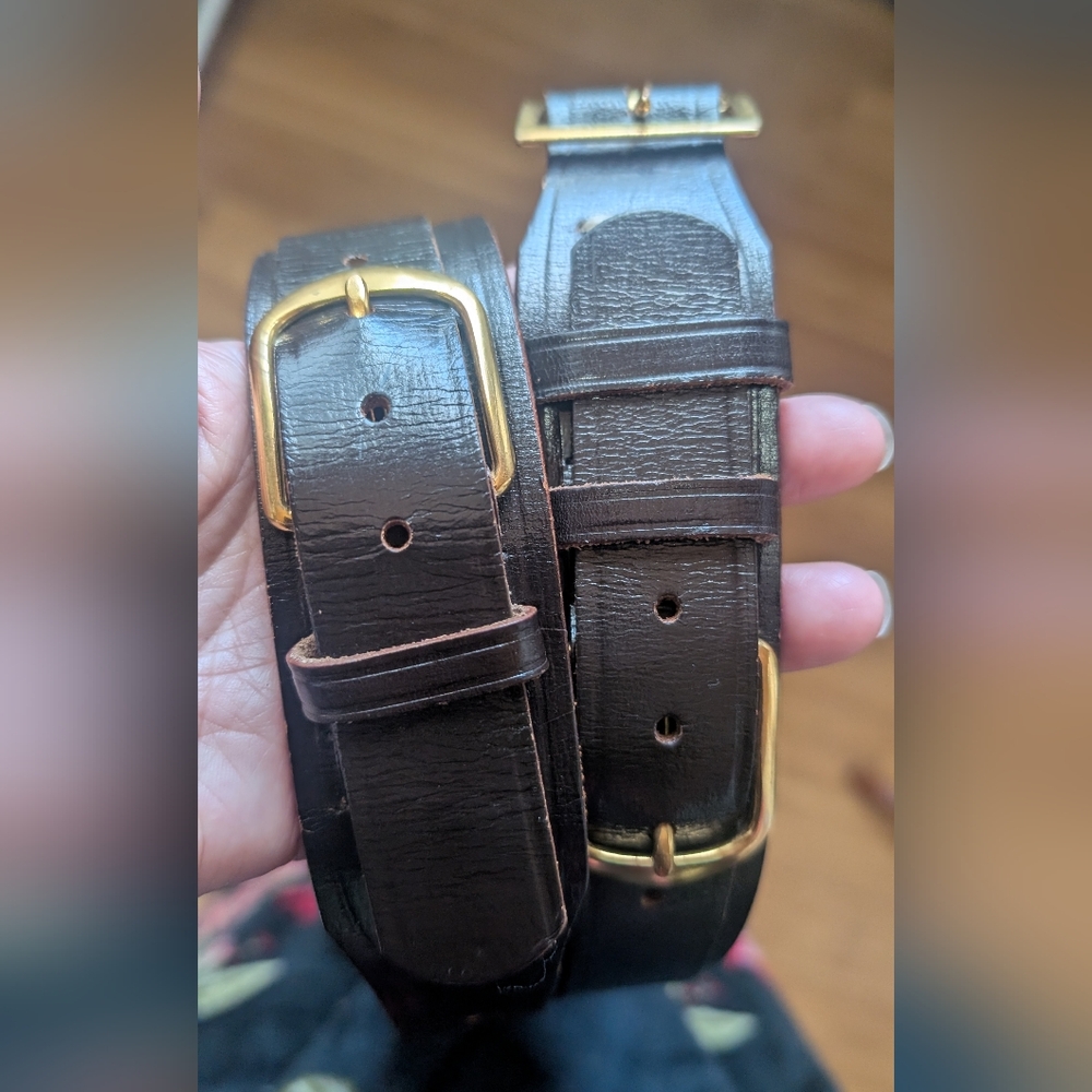 GENUINE Leather brown Belts with Gold Buckles - Picture 1 of 8